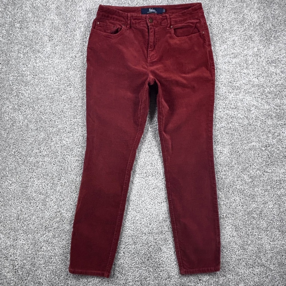 Boden The Soho Skinny Corduroy Pants Womens 8P Burgundy Red Mid Rise Stretch